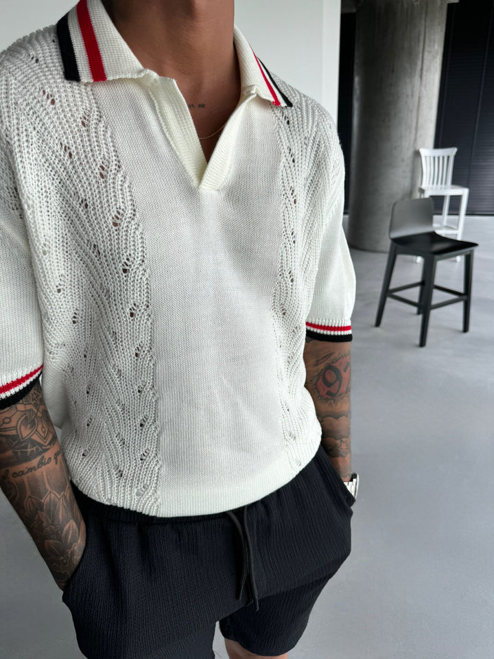 Slim Fit Detail Knit Polo T-Shirt - Ecru
