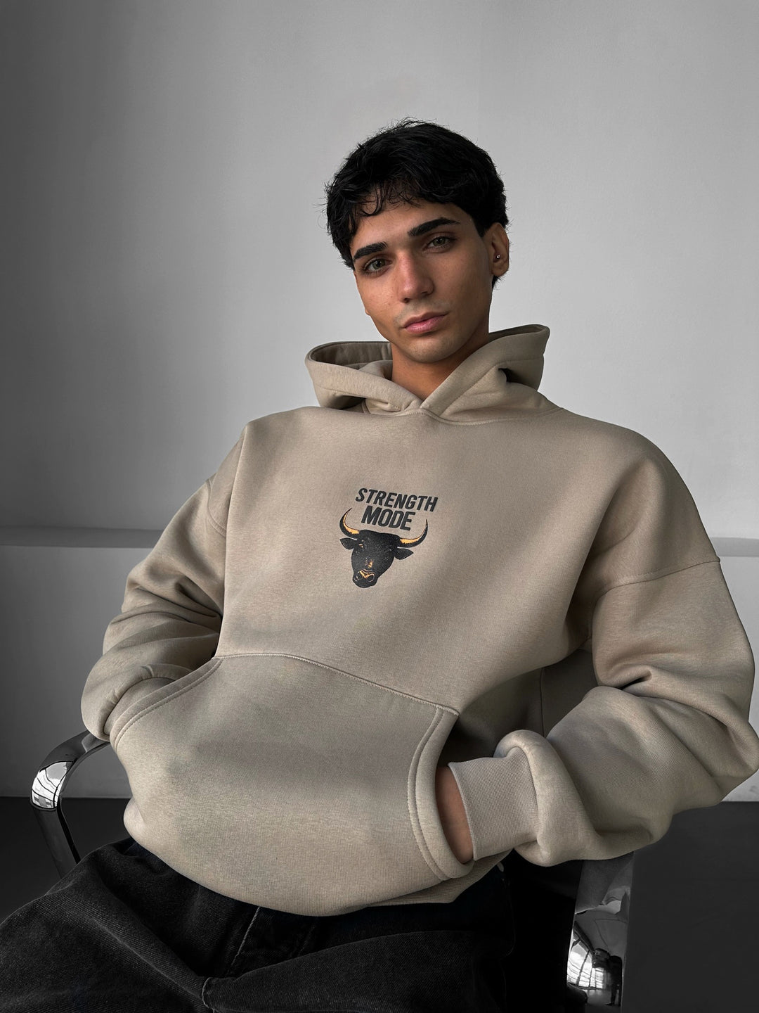 Oversize Strength Mode Hoodie - Stone