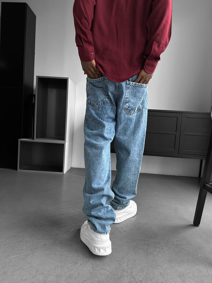 Baggy Fit Washed Jeans - Blue