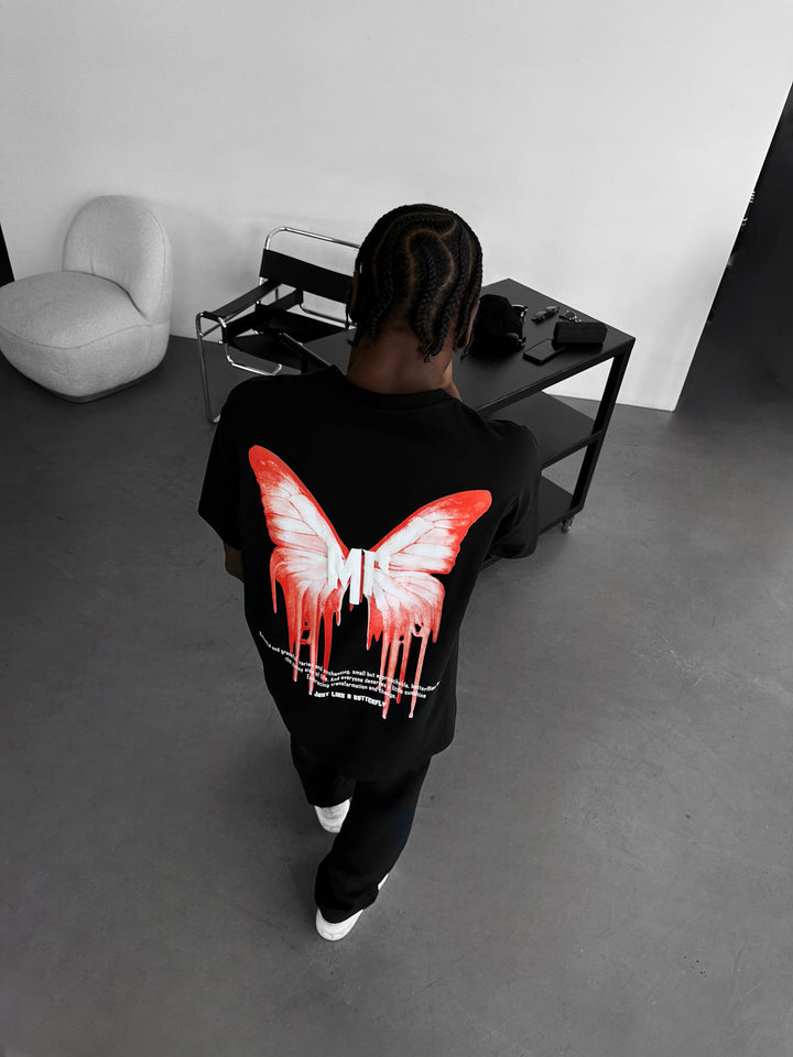 Oversize 'Like a Butterfly' T-Shirt - Black