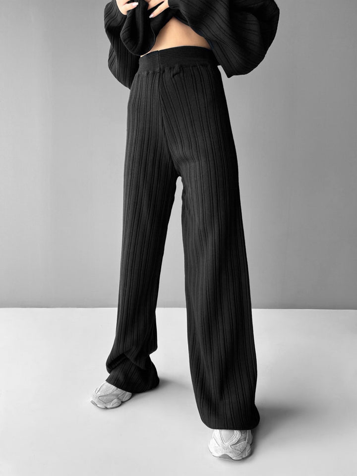 Wide Leg Knit Trousers - Black