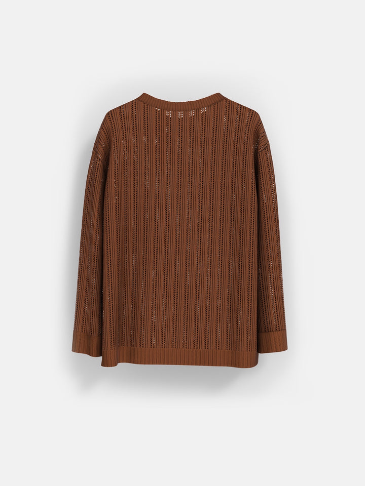 Oversize Knit Holey Sweater - Coffee