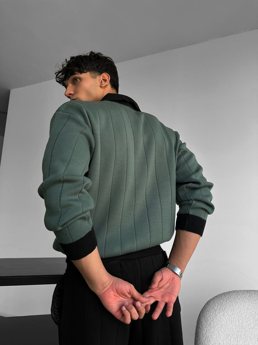 Oversized Embroidered Polo Sweater - Petrol