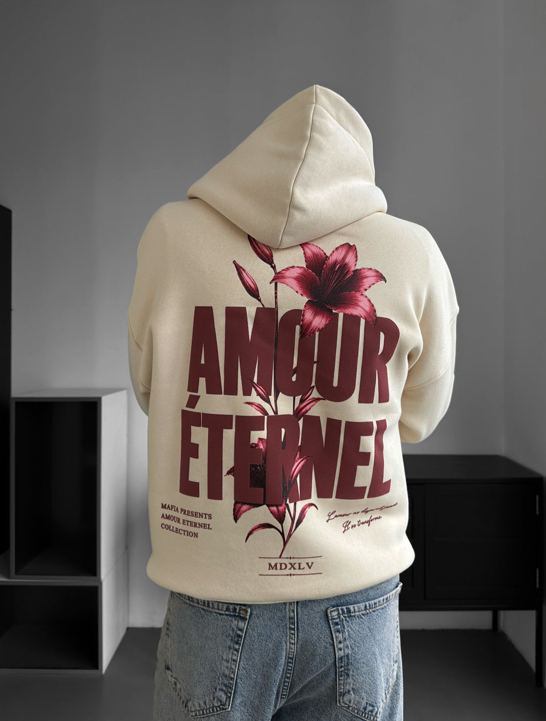 Oversize Amour Éternel Hoodie - Beige