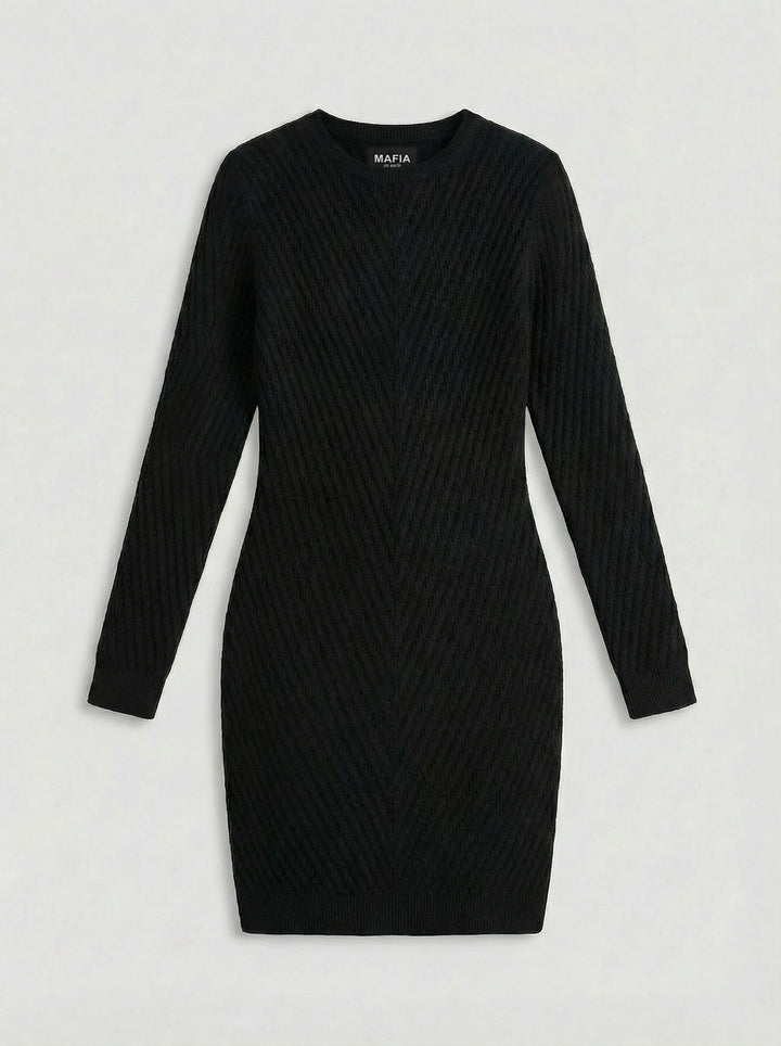 Fitted Midi Knit Dress - Black