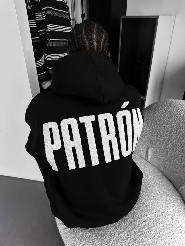Oversize Detailed Patron Hoodie - Black and White