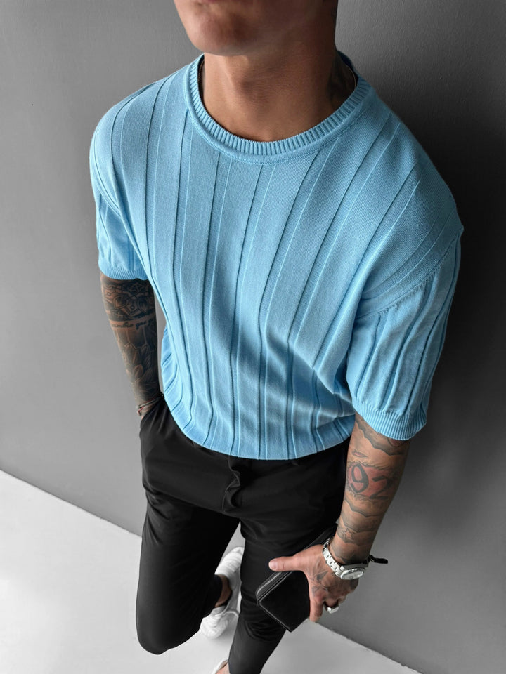 Regular Fit Knit Lines T-shirt - Babyblue