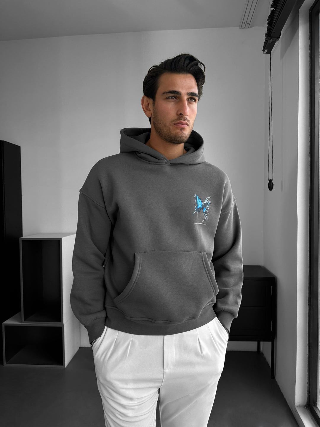 Oversize Broken Butterfly Hoodie - Anthracite