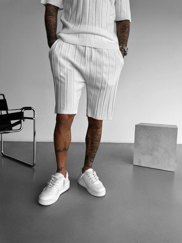 Loose Fit Wide Ribbed Shorts - Bone
