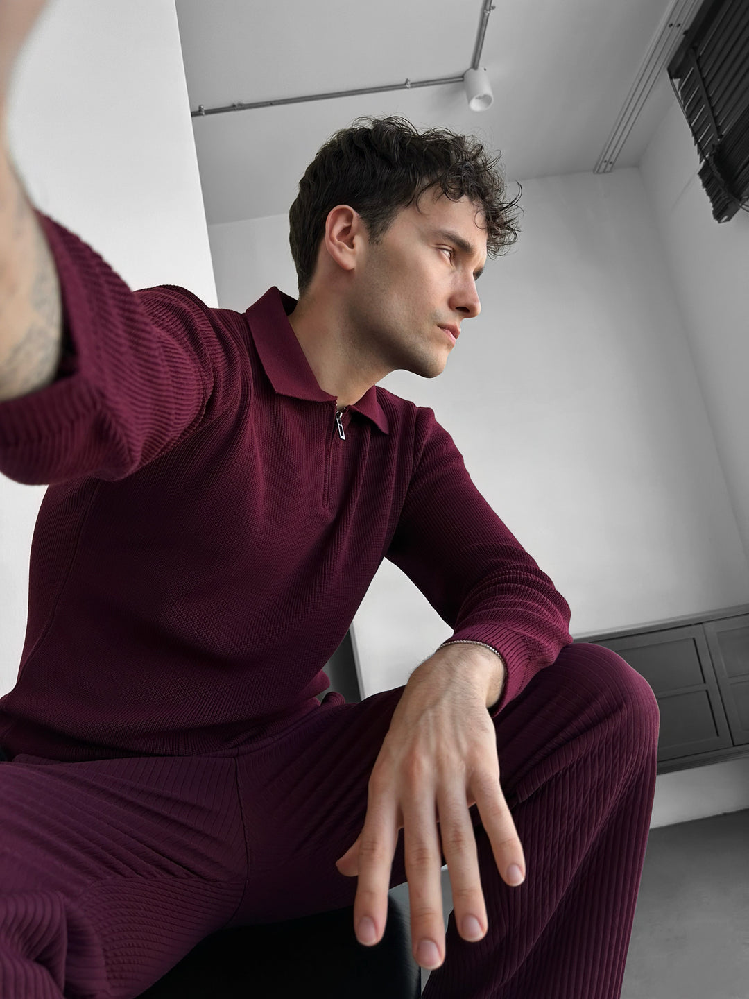 Loose Fit Polo Knit Sweater - Bordeaux