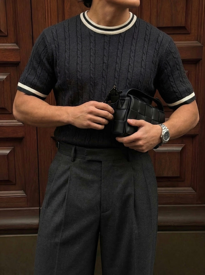 Regular Fit Braid Knit T-shirt - Anthracite
