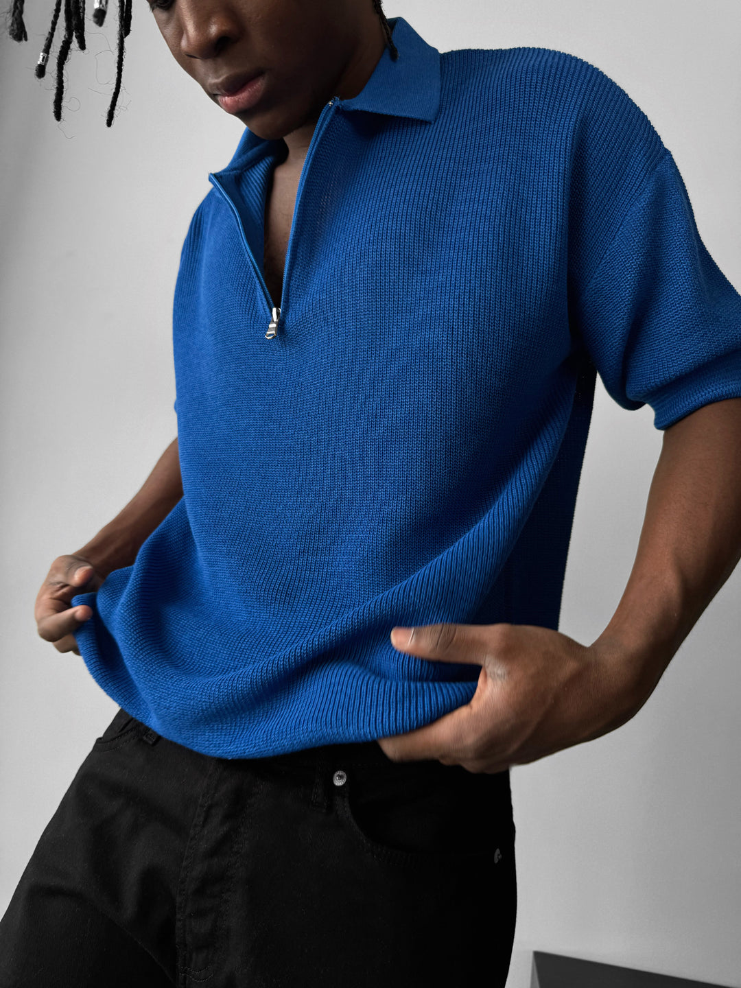 Oversize Zipper Knit Polo T-shirt - Saks