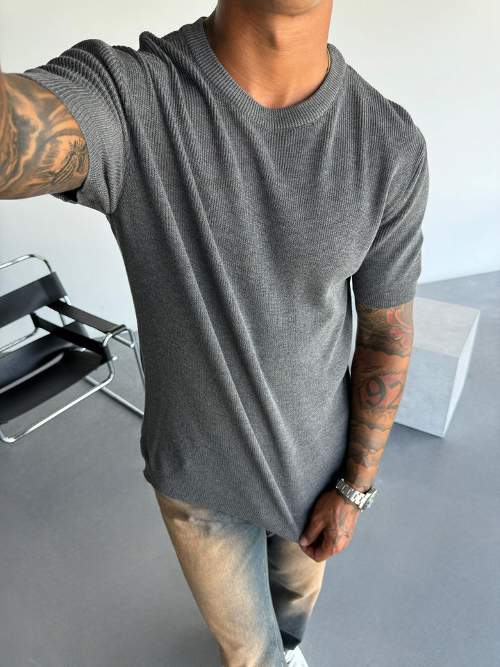 Oversize Knit T-Shirt - Anthracite