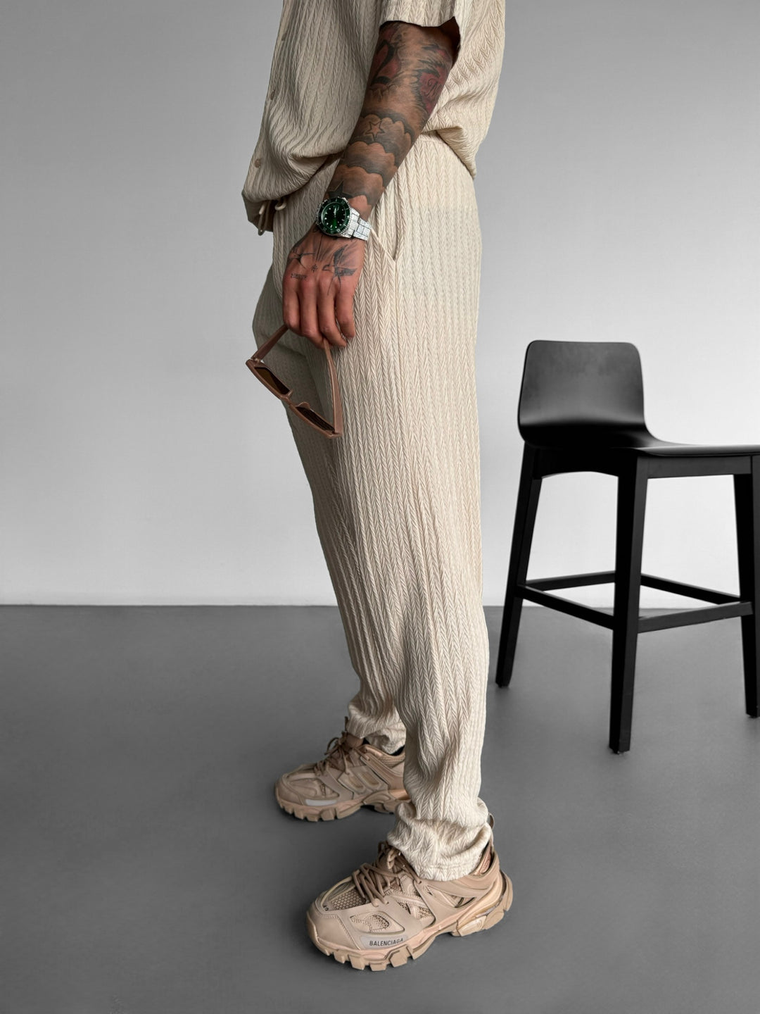 Loose Fit Structure Trousers - Beige