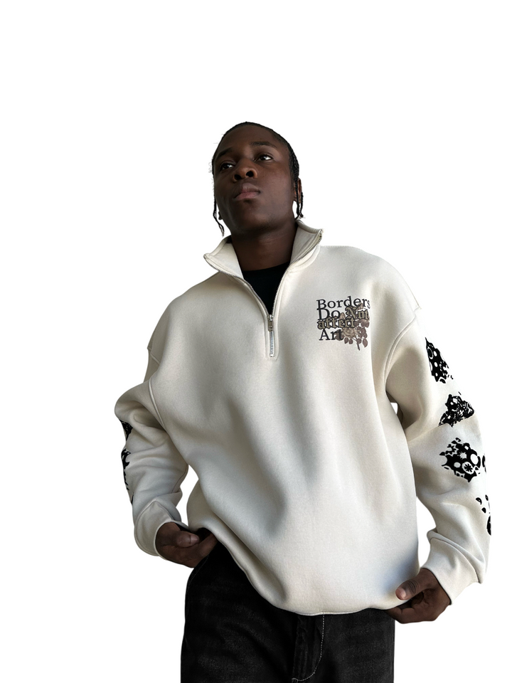 Oversize Half-Zip Graphic Sweatshirt - Stone