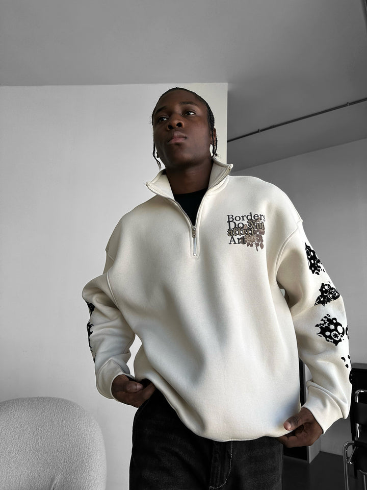 Oversize Half-Zip Graphic Sweatshirt - Stone