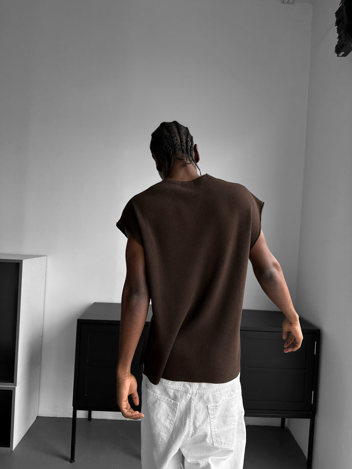 Oversize rolled Edge Knit Tanktop - Dark Brown