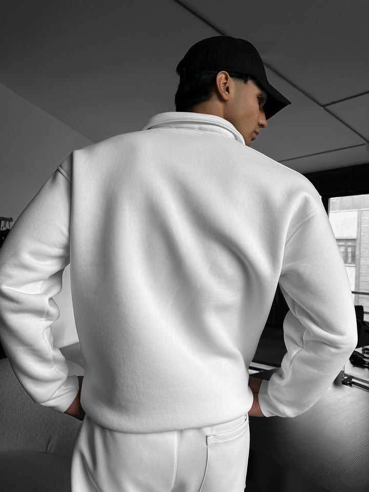 Oversize Basic Polo Sweatshirt - White