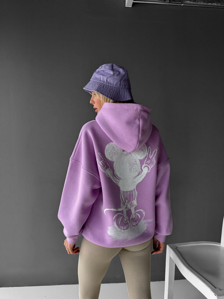 Oversize Women Mouse Hoodie - Lilac