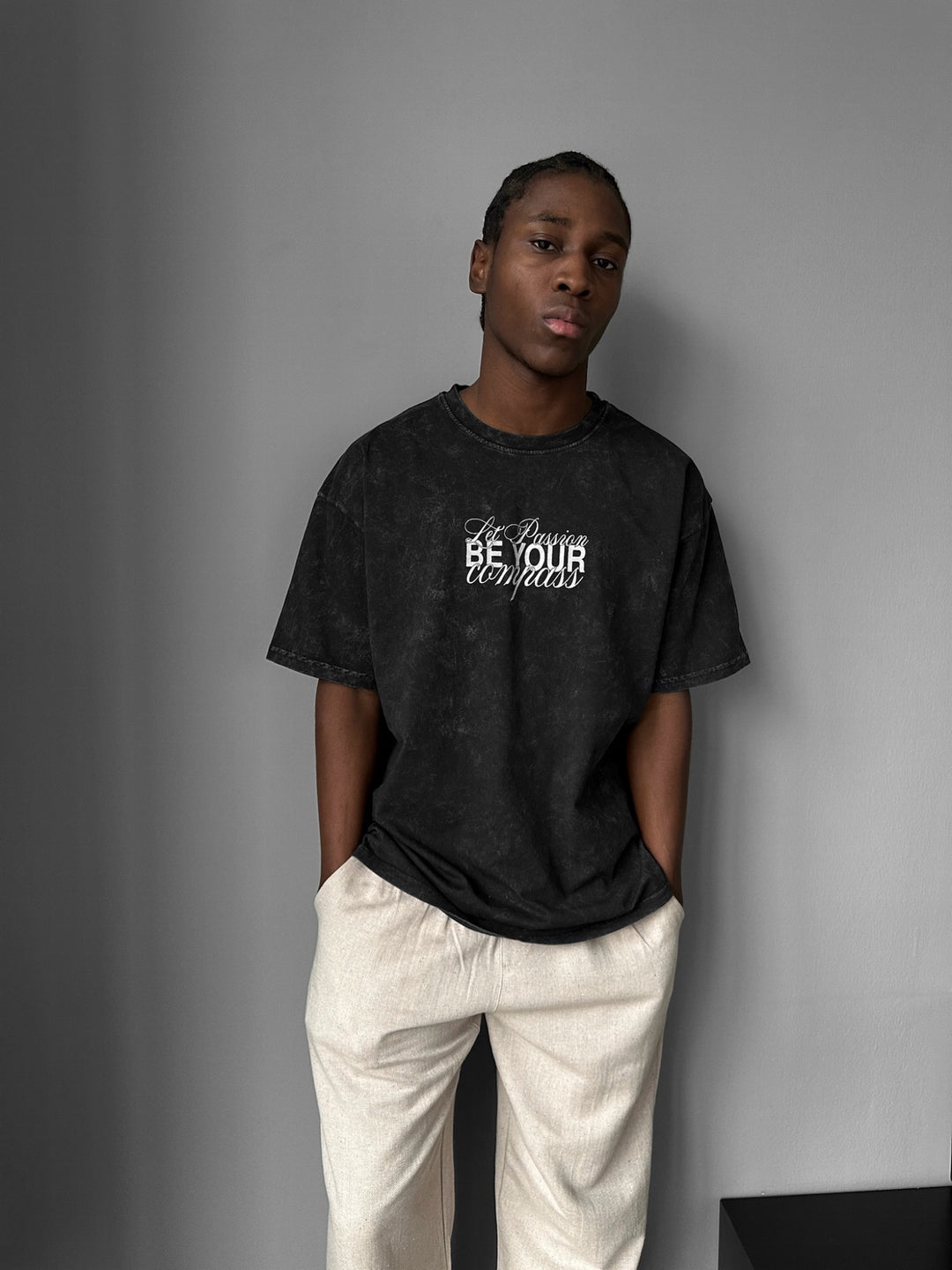 Oversize Washed 'Be your Soul Shine' T-Shirt - Black