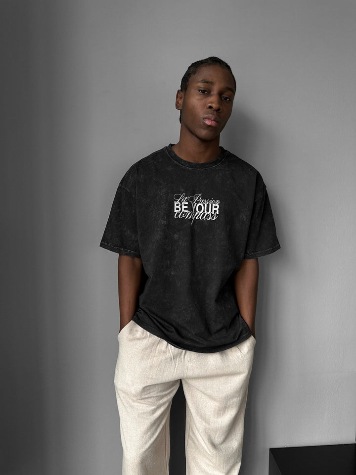 Oversize Washed 'Be your Soul Shine' T-Shirt - Black