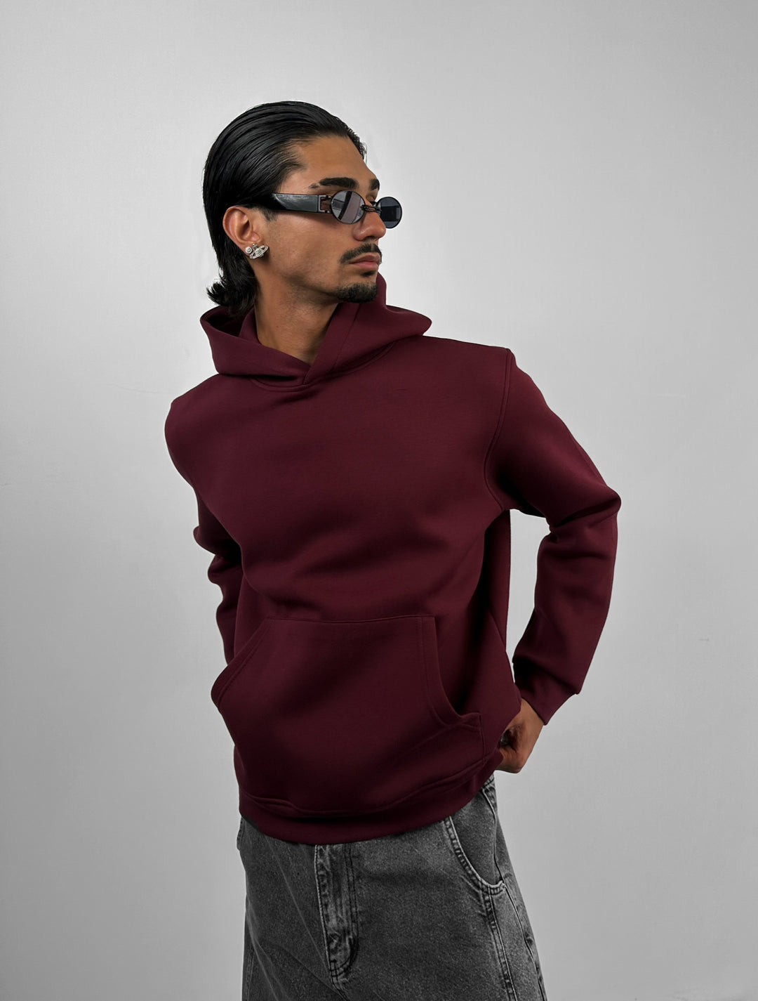 Loose Fit Basic Hoodie - Bordeaux