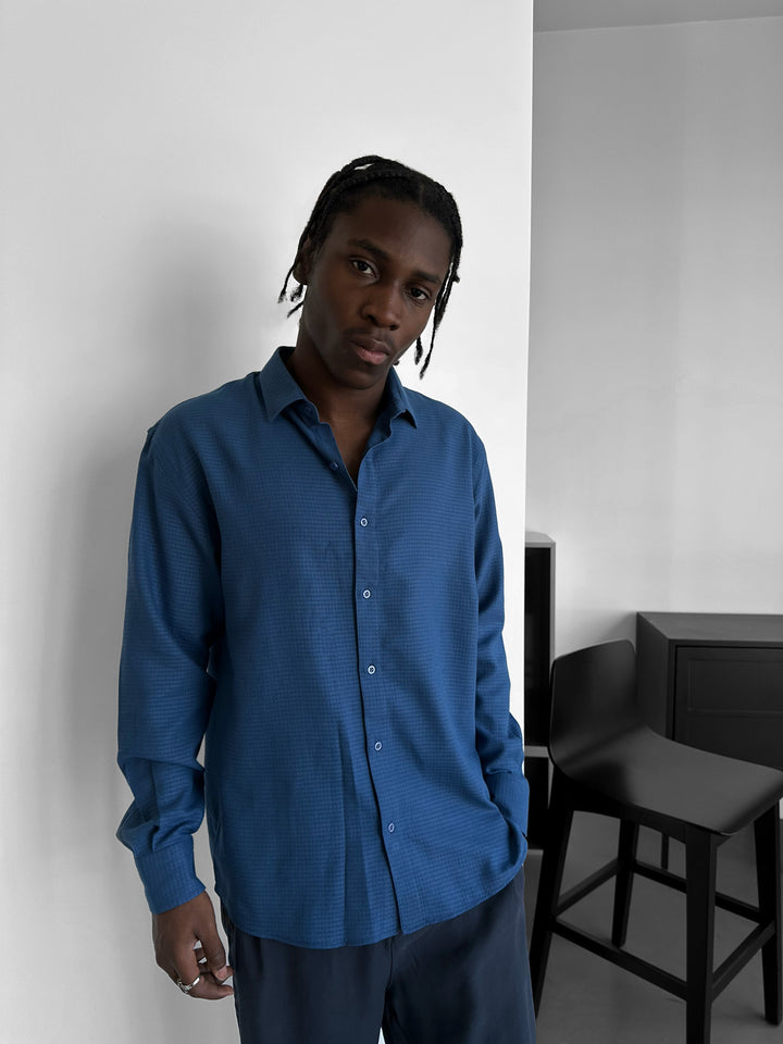 Regular Fit Textured Shirt - Navy Blue