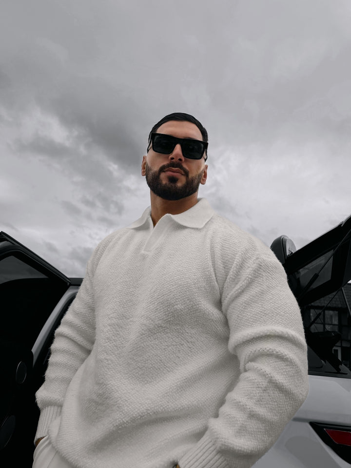 Knit Collar Brushed Pullover - Ecru