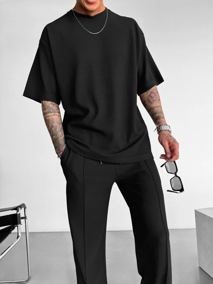 Oversize Plissee Textured T-Shirt - Black