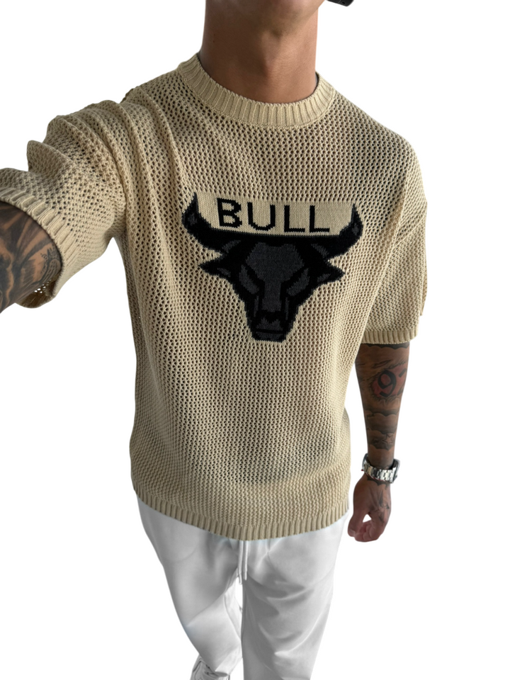 Oversize Bull Knit T-Shirt - Beige