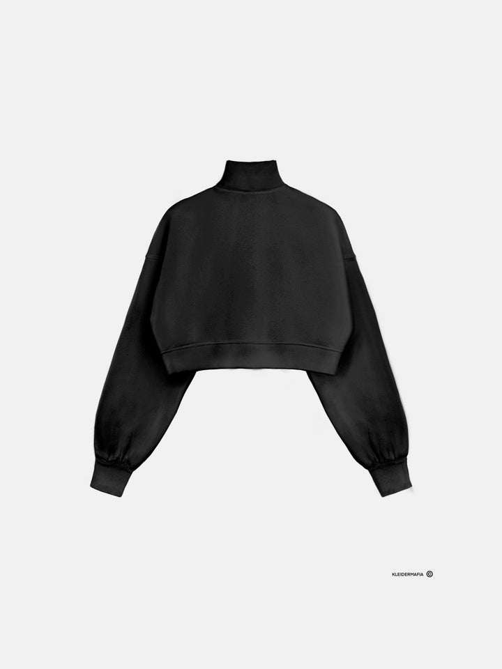 Short Women Zipper Pullover - Black