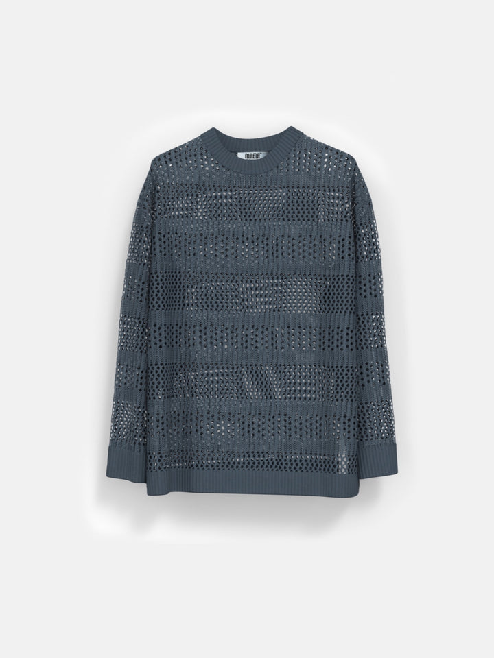 Oversize Holey Knit Sweater - Anthracite
