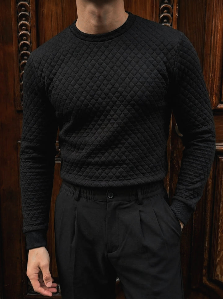 Slim Fit Textured Sweater - Black