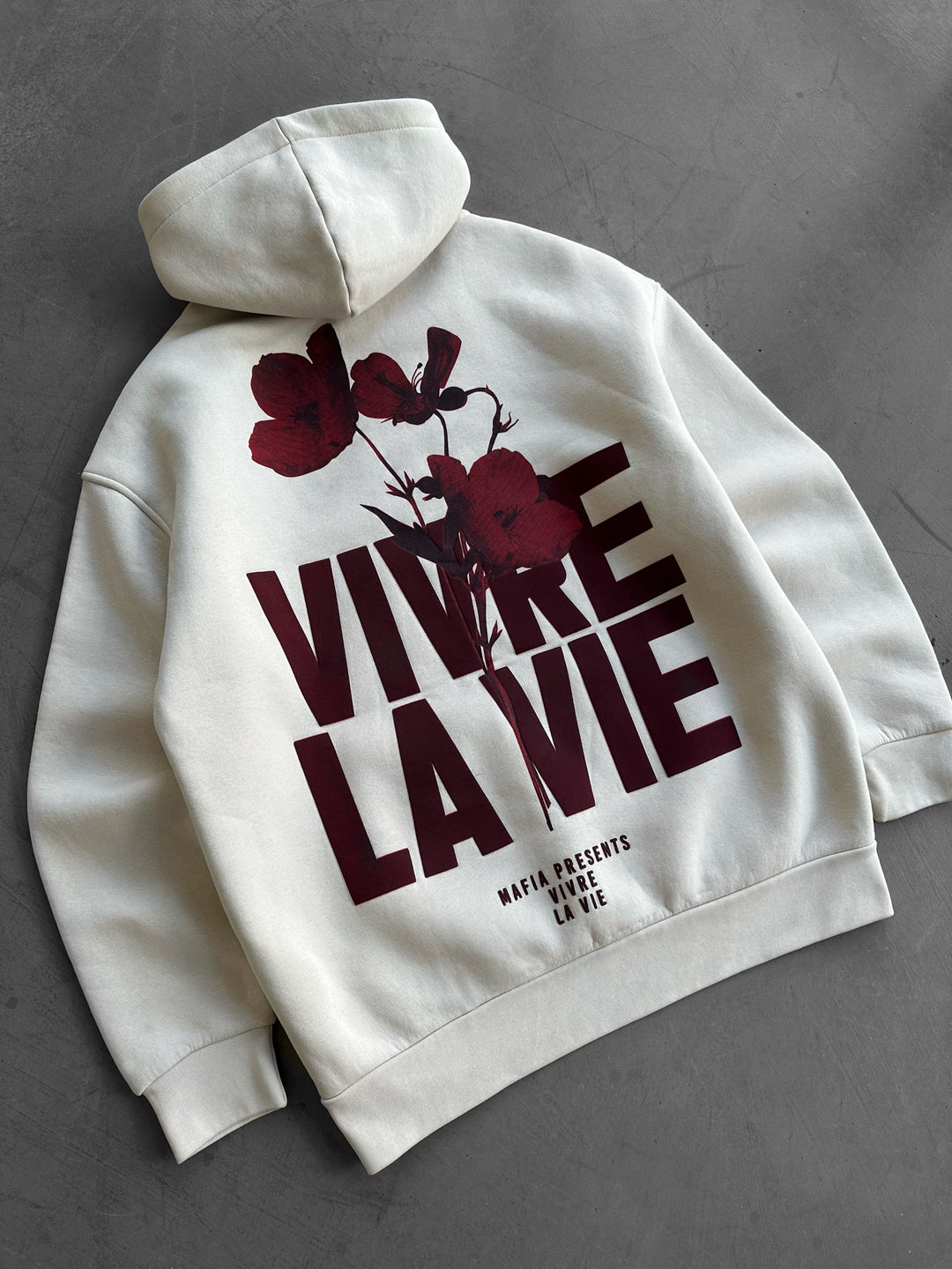 Oversize Vivre La Vie Hoodie - Stone