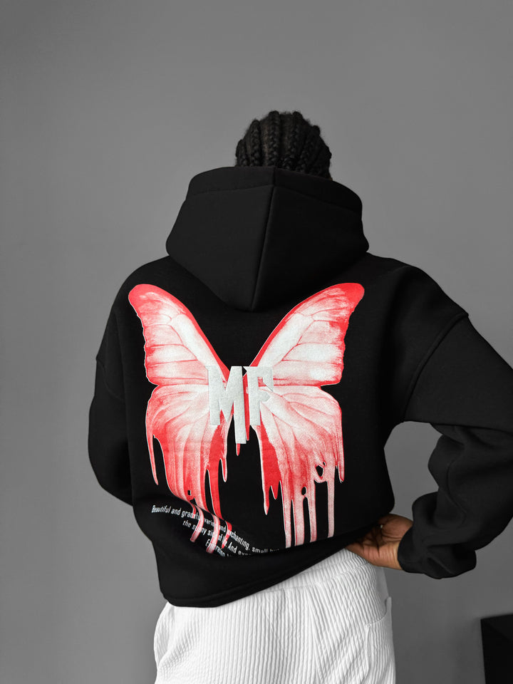 Oversize 'Like a Butterfly' Hoodie - Black