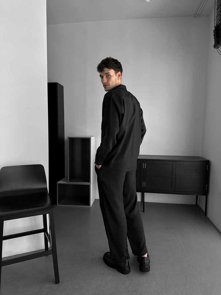 Loose Fit Cotton Trousers - Black