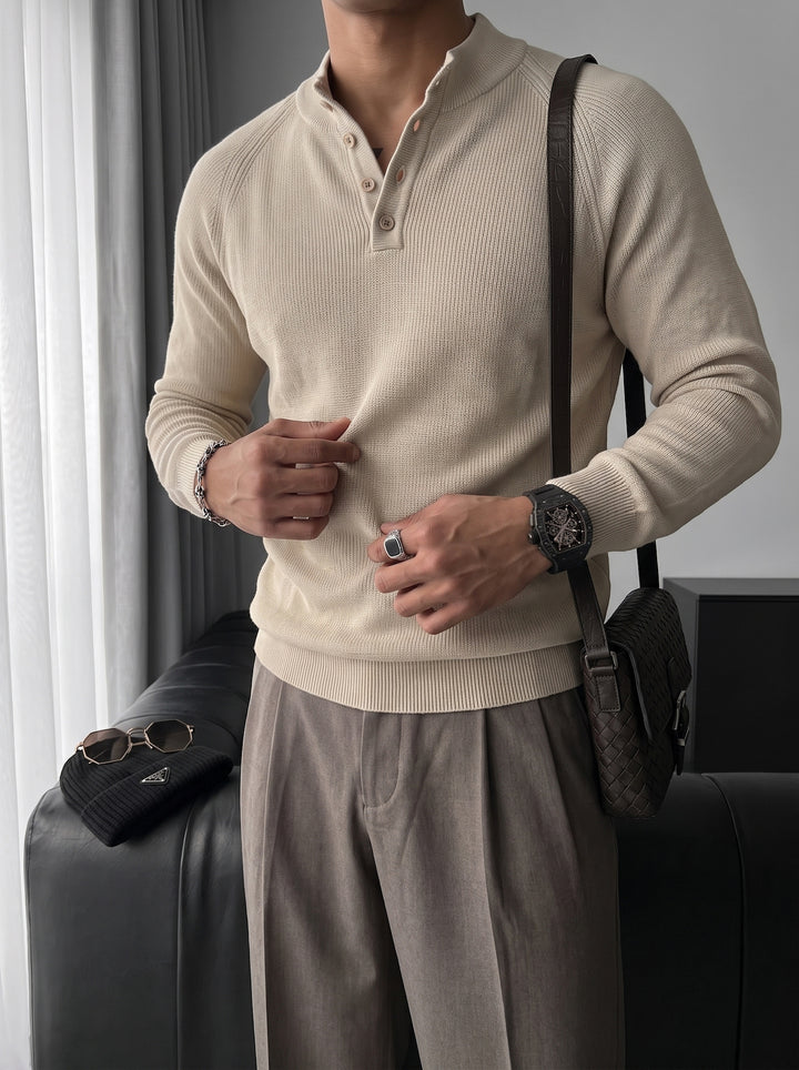 Slim Fit Knit Sweater - Beige