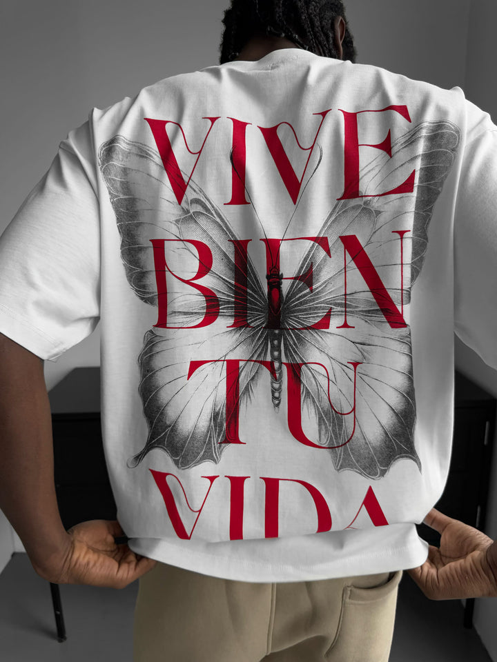 Oversize "Vive Bien Tu Vida" T-Shirt - Ecru