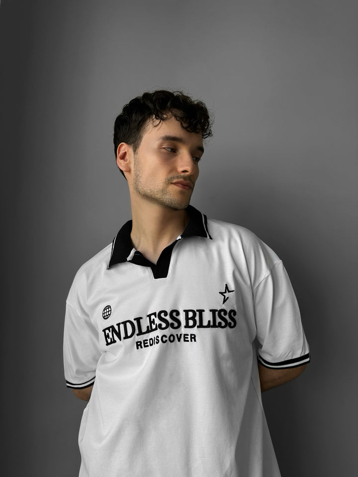 Loose Fit 'Endless Bliss' Polo T-Shirt - White