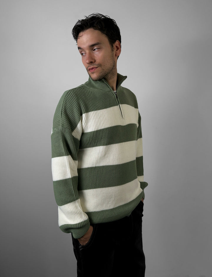 Oversize Zipper Long Pullover - Green
