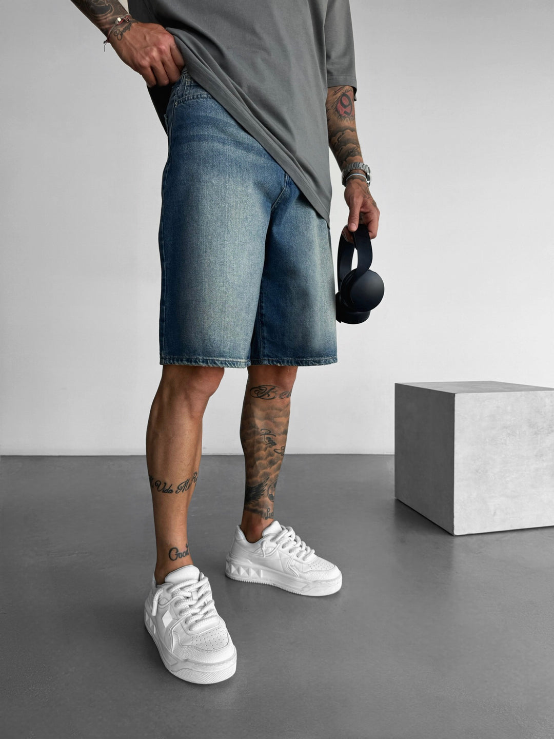 Loose Fit Washed Shorts - Blue