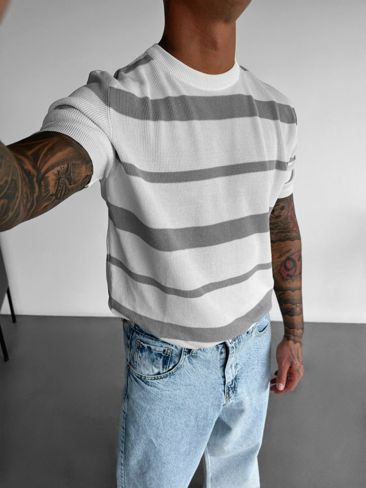 Knit Striped T-shirt - Grey