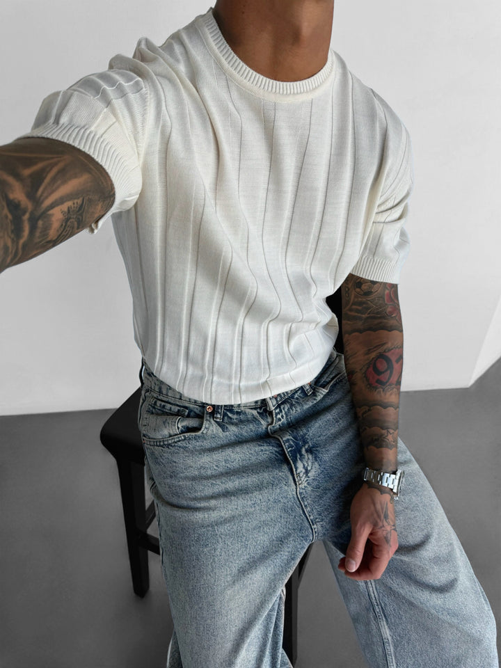 Regular Fit Knit Lines T-shirt - Creme