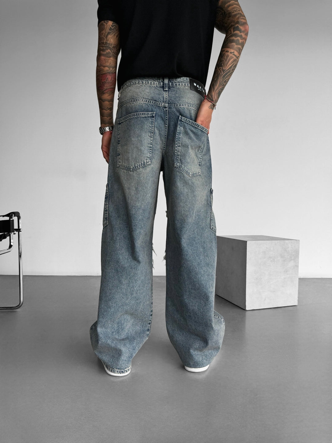 Baggy Washed Torn Details Jeans - Blue