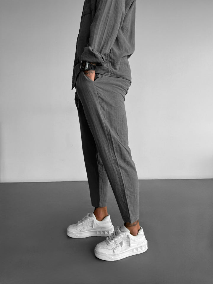 Loose Fit Linen Trousers - Anthracite