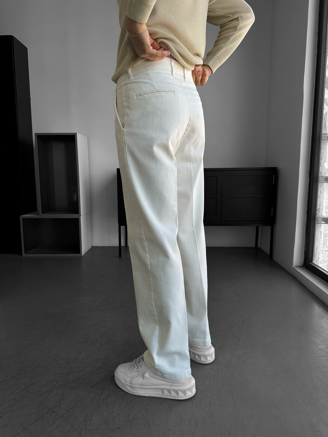 Loose Fit Casual Trousers - Ecru