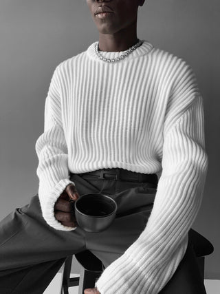 Oversize Heavy Knit Sweater - White