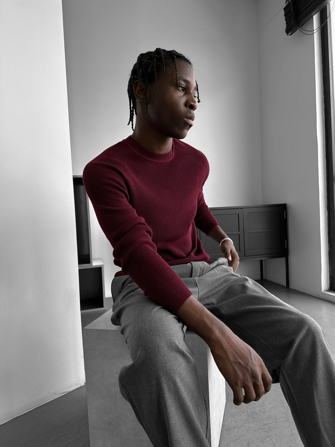 Slim Fit Thin Knit Sweater - Plum