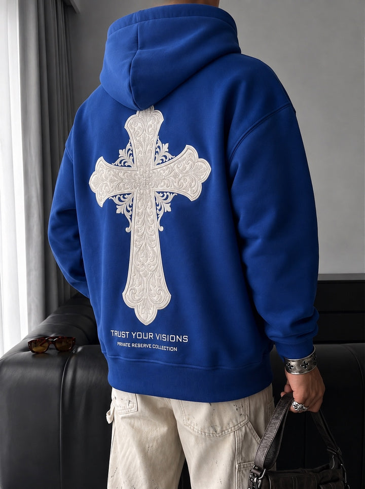 Oversize Cross Hoodie - Navy Peony