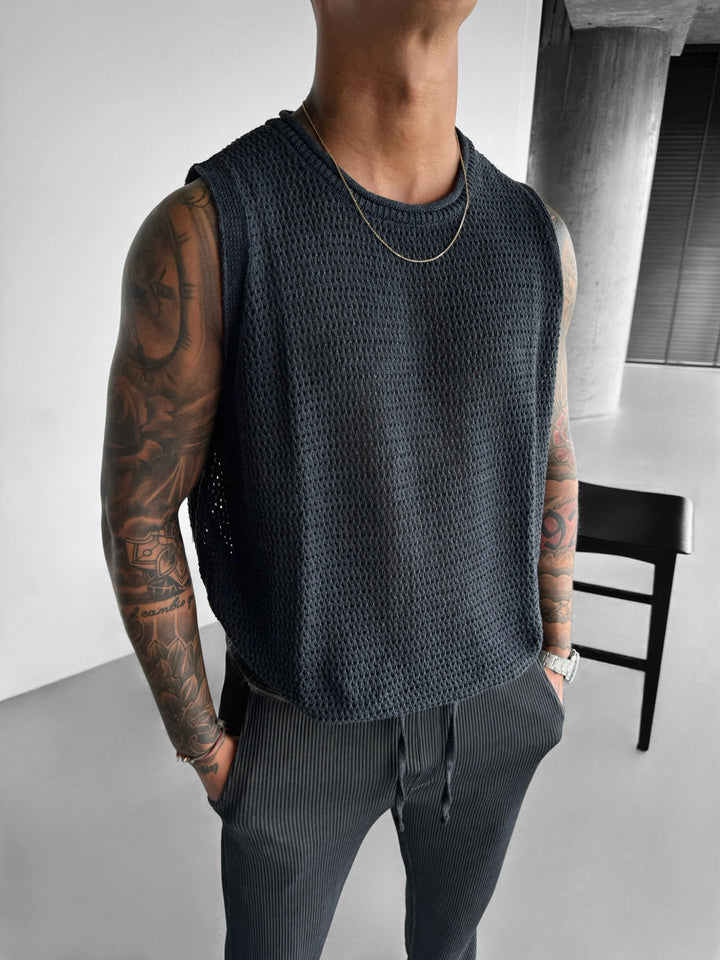 Oversize Knit Tank Top - Anthracite